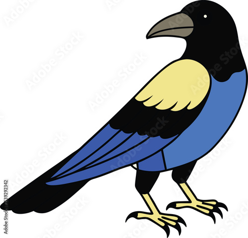 Majestic Blue and Black Bird Illustration A Vibrant Raven or Crow Design