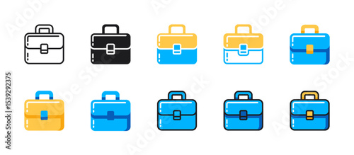 Briefcase icon representing business, portfolio, career, professionalism, corporate travel, office work, and executive tools in vector design.