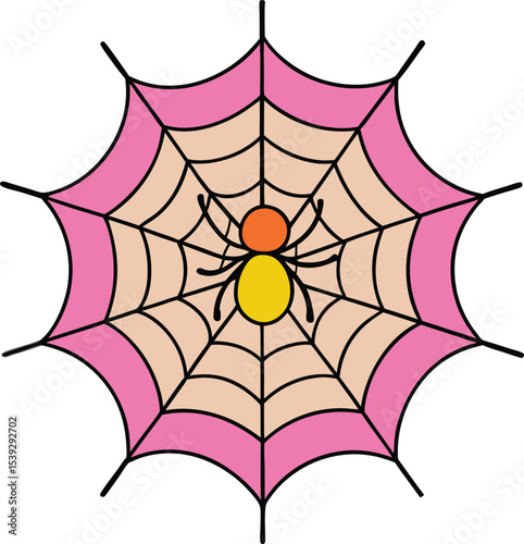 Cute Cartoon Spider in Web Adorable Illustration of a Spider on its Web