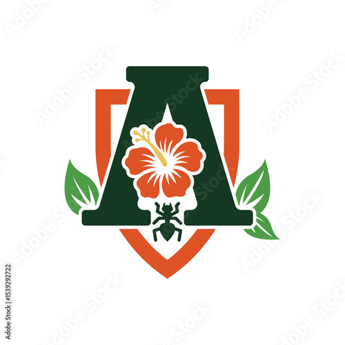 Pest control logo design, combination of letter A with Flower, insects and eco-friendly protection