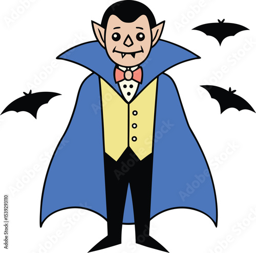 Adorable Cartoon Vampire with Bats A Spooky Halloween Illustration