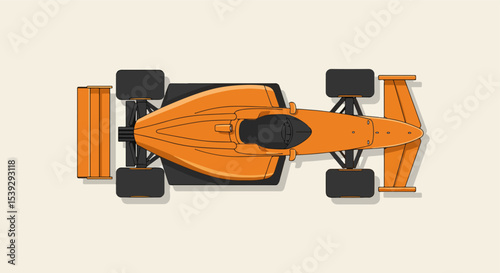 Top-down view of an orange high-performance race car with black accents