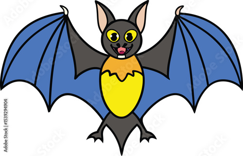 Adorable Cartoon Bat Illustration Night Creature, Winged Mammal, Halloween Fun