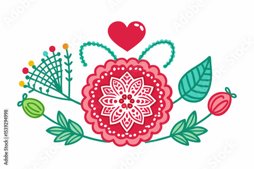 Black and white line art illustration of a ball of yarn with a crochet hook and a heart-shaped thread loop. 