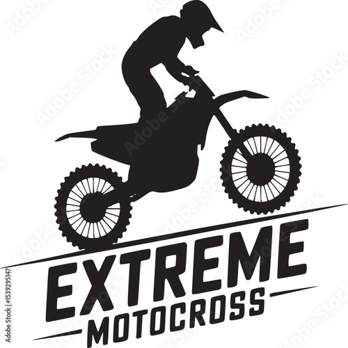 Silhouette of a motocross rider on a bike above the words extreme motocross on a beige background