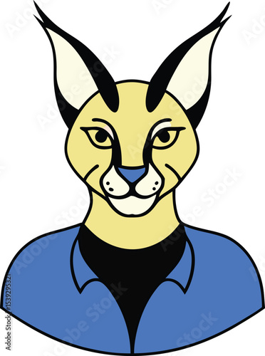 Caracal in a Blue Shirt A Unique Illustration of a Wild Cat