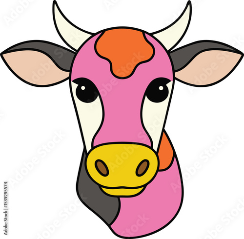 Vibrant Pink Cow Illustration Farm Animal Portrait