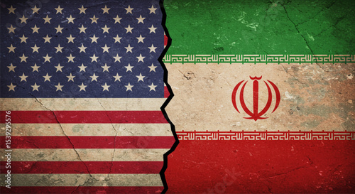 Divided Nations: A visual metaphor illustrating the political divide between the United States and Iran, as two flags are juxtaposed, symbolizing a rift or division in international relations.