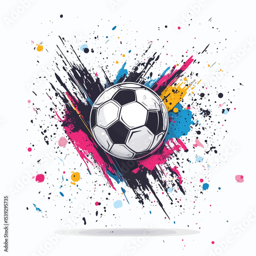 soccer ball on abstract colorful splashes background