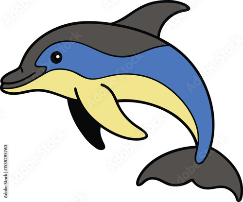 Adorable Cartoon Dolphin Leaping, Playful, Ocean Life Illustration
