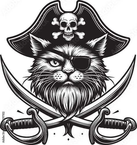 Pirate Cat Line Art