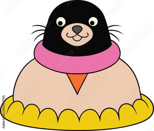 Adorable Cartoon Seal Wearing a Pink Life Preserver  Ocean Fun Illustration