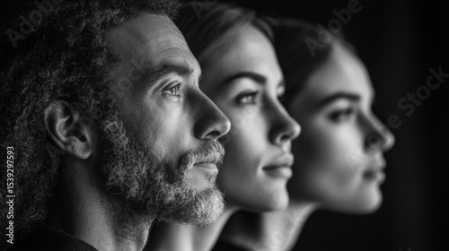 Profiles of diversity in stark monochrome, capturing human unity and resilience