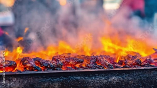 Grilled chicken wings over an open fire