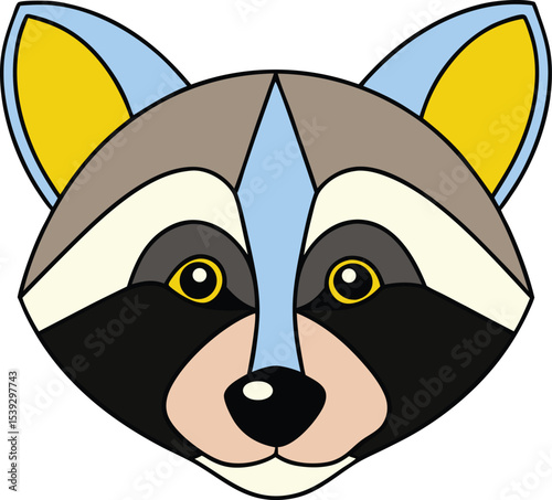 Geometric Raccoon Face Illustration A Colorful, Modern Design