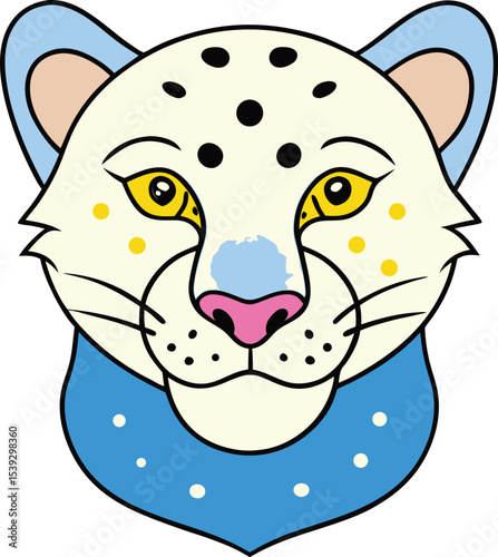 Majestic Snow Leopard Portrait A Whimsical Illustration of a Wild Cat