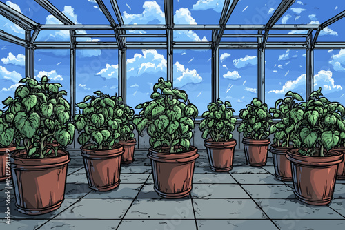 plants in greenhouse