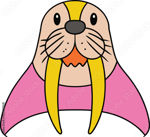 Adorable Cartoon Walrus Illustration  A Cute and Friendly Marine Mammal Design