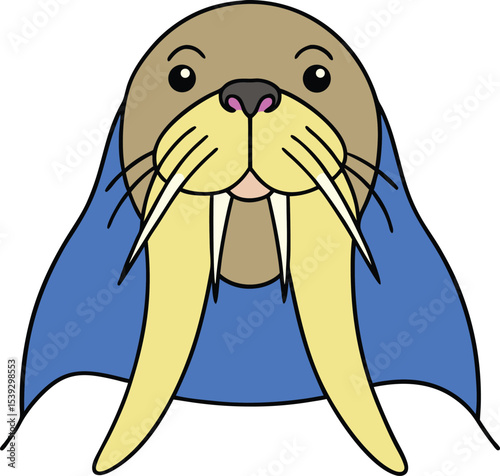 Adorable Walrus Illustration Cartoon Walrus with Big Tusks