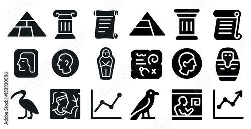 Ancient civilization silhouette icons set – archaeology, history, cultural symbols