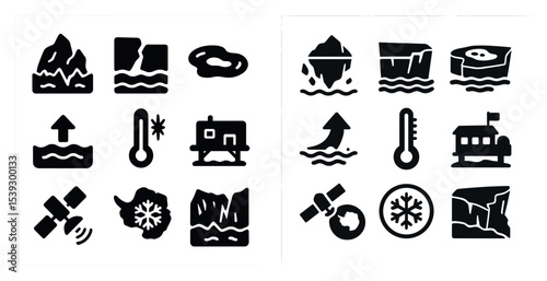 Climate change solid icons set – filled, global warming, environmental crisis symbols