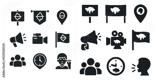 Advertising and promotion solid icons set – filled, marketing, branding symbols