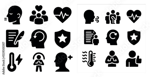 Health and wellness icons set – solid, filled, fitness and medical symbols