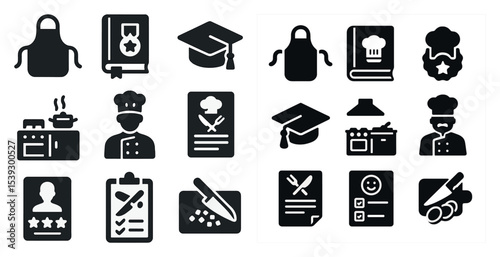 Culinary and education solid icons set – filled, chef, cooking and learning symbols