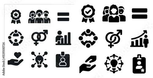 Team management and collaboration icons set - solid, filled, business symbols