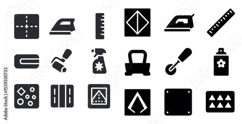 Home and cleaning solid icons set – flat, filled, tidy and maintenance symbols