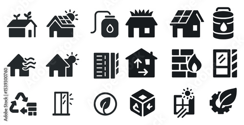 Sustainable energy icons set – solid, eco-friendly and renewable power symbols