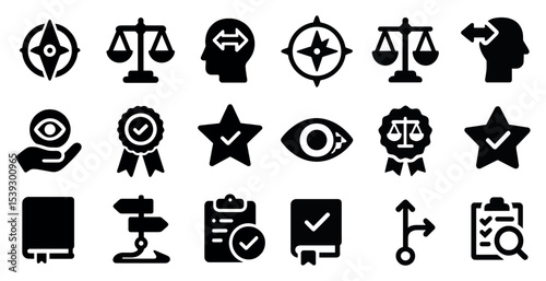 Legal and justice solid icons set – filled, flat, law and court symbols
