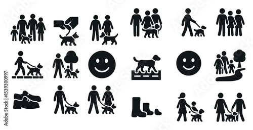 Family and pet silhouette icons set – solid, filled, home and lifestyle symbols