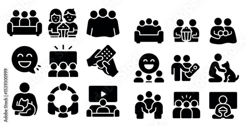 Family and friends solid icons set – social, community, bonding symbols
