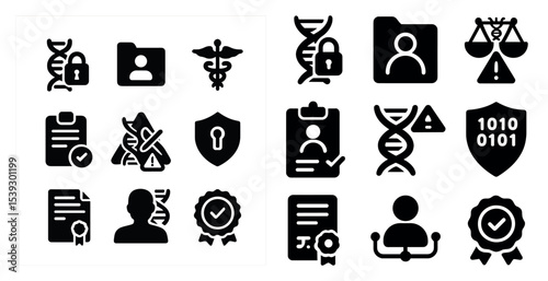 Security and privacy solid icons set – filled, protection, data safety symbols