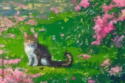 Canvas Print Various oil paintings, flowers, cats, dogs, chrysanthemums, lakes, forests, plum