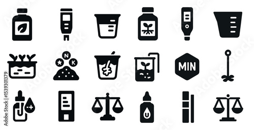 Gardening and plant care solid icons set – filled, outline, horticulture symbols