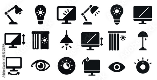 Home lighting solid icons set – filled, flat, illumination, and decor symbols