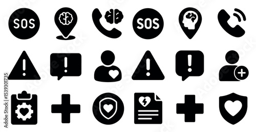 Healthcare and emergency solid icons set – filled, medical and hospital symbols