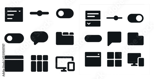 Web interface silhouette icons set – solid, flat, ui and ux design elements