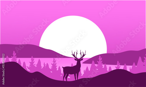 silhouette of beautiful forest scenery with clear sky