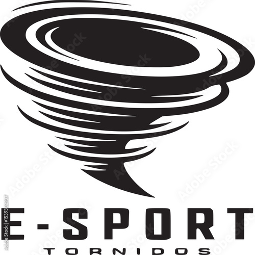 Black and white tornado illustration with e sport tornidos text on a light gray background