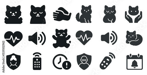 Pet and animal silhouette icons set – filled, solid, domestic and wild symbols