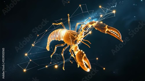 Glowing Zodiac Sign Cancer A Digital Illustration of a Lobster Constellation