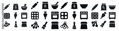 Baking and cooking silhouette icons set – kitchen, culinary, food preparation symbols