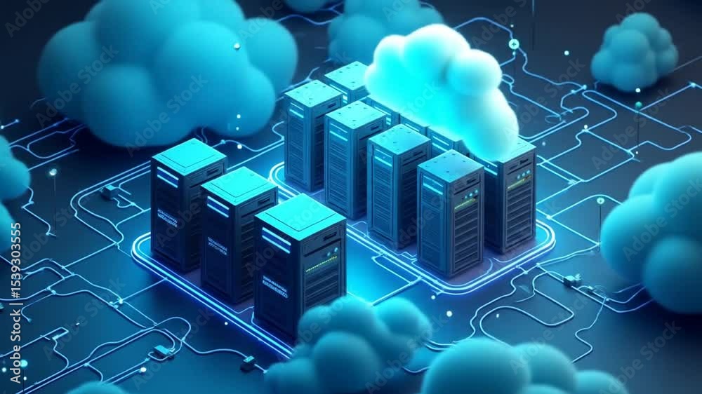 Cloud Computing Server Room Concept: Data Center Visualization with ...