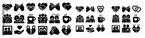 Business and teamwork silhouette icons set – cooperation, partnership symbols