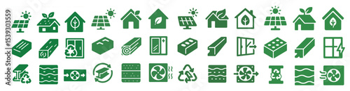 Sustainable energy icons set – silhouette, eco-friendly, green technology symbols