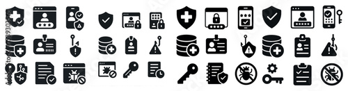 Security and privacy icons set – solid, filled, protection and safety symbols