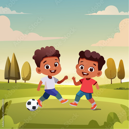 Vector Images of Summer Fun Activities:  Little Boys Playing Kickball 22